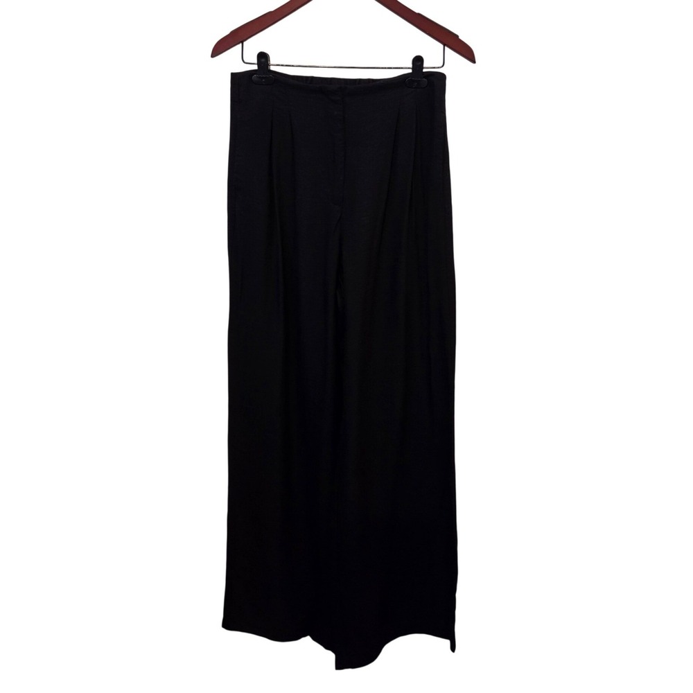 Ellen Tracy Wide Leg Trousers Pleated High Rise Black Minimalist Chic‎ Size M